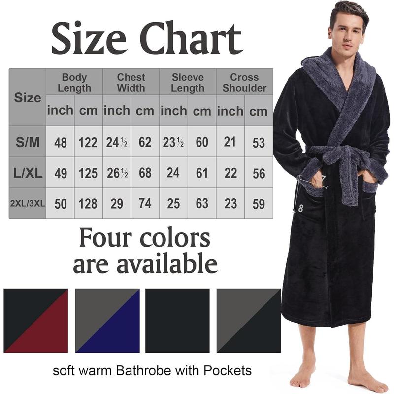 Mens Hooded Robe, Plush Long Bath robes Cozy Warm Bathrobe Fuzzy male Spa Robe With Pockets