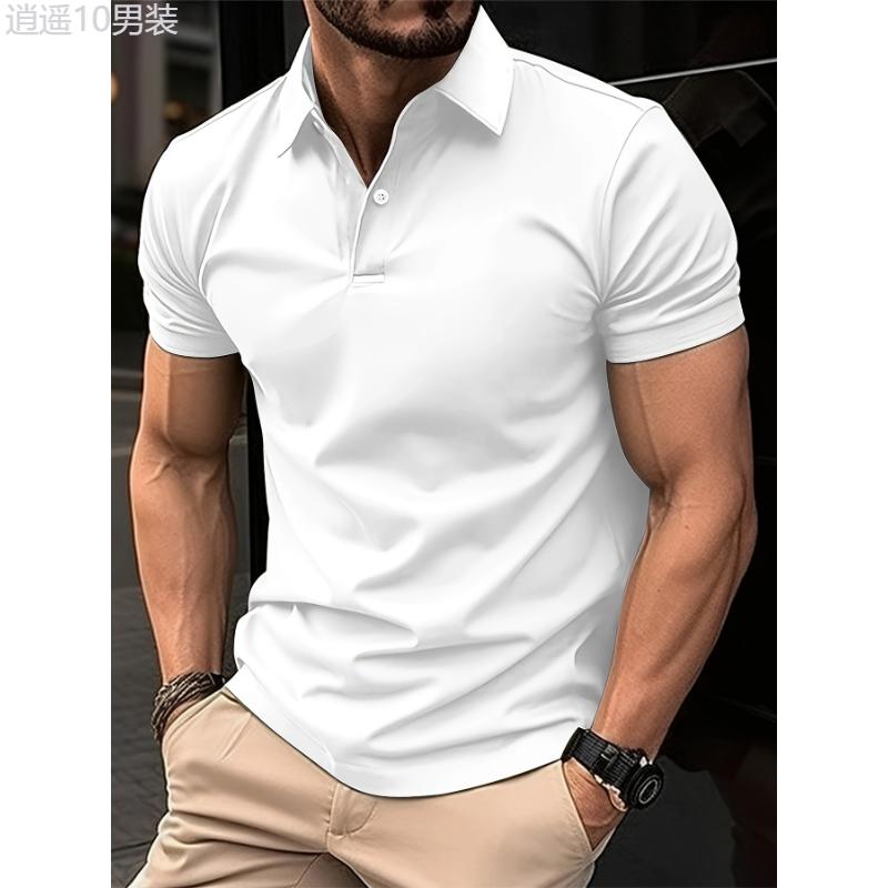 Mens Summer Sport Shirt - Fashionable Solid Color, Lightweight & Breathable - Short Sleeve Lapel Collar for Casual Warm Weather Wear Cotton Fabric