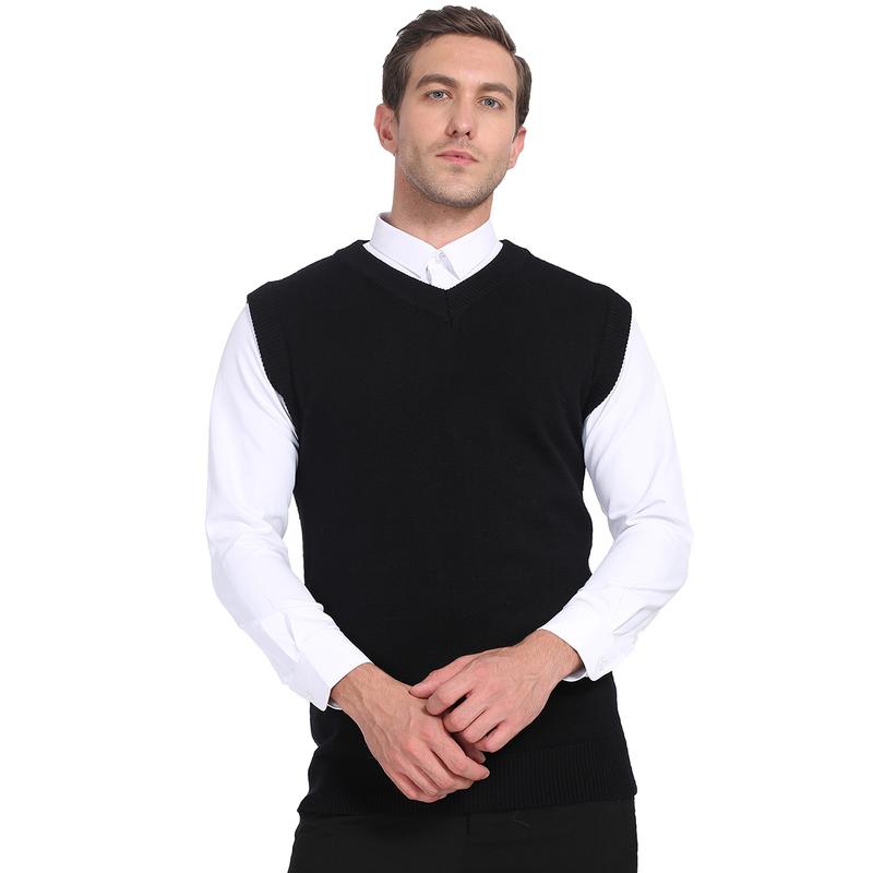 Mens V Neck Sleeveless Sweater Vest，Elegant Basic Slim Fit Knit Pullover Vest  for Formal Occasions