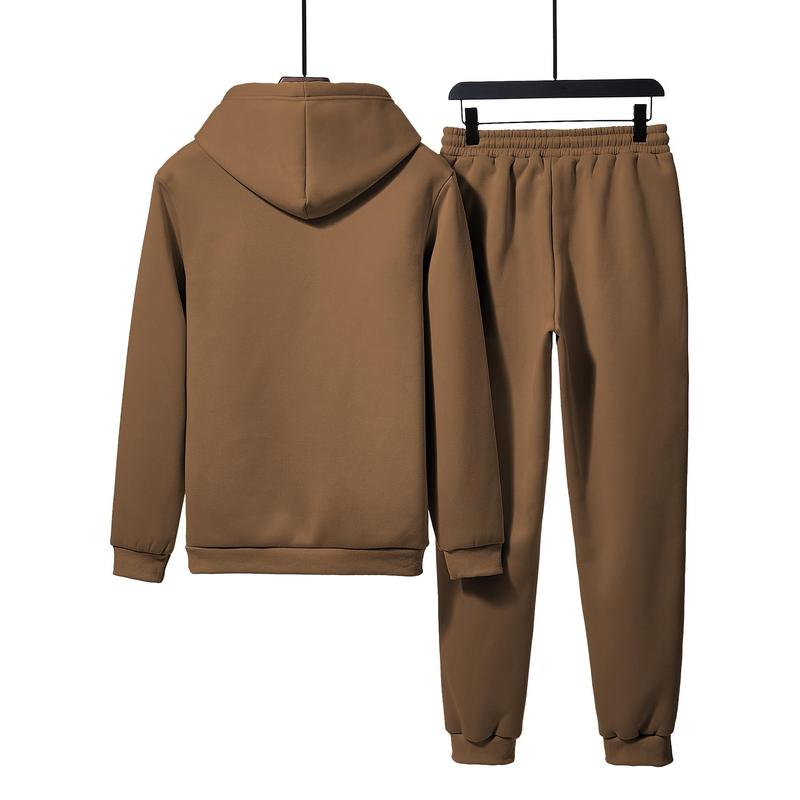 Sporty Elegance, Men's Casual Printed Hoodie & Drawstring Sweatpants Set - Polyester, Machine Washable, Long Sleeve, Fall Winter Fashion