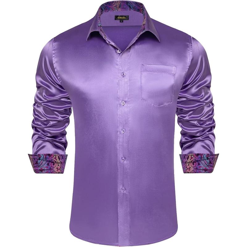 Mens Satin Dress Shirts Casual Long Sleeve Button Down Shirt Regular Fit Wrinkle Free Shiny Shirts for Men Party Prom