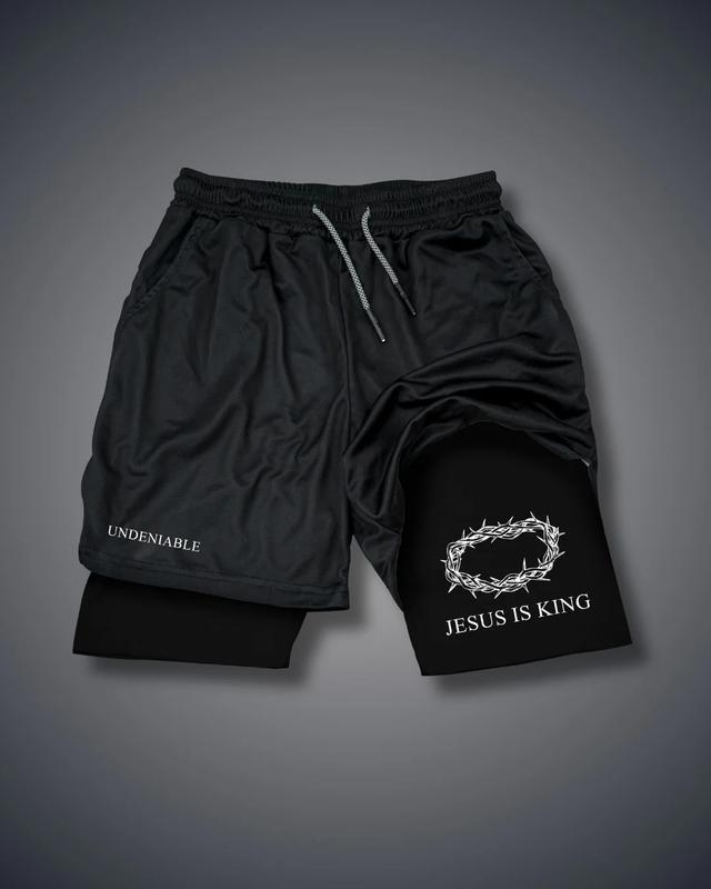 John 3:16 The Cross Performance Shorts Shorts Men's Cross & Letter Print 2 in 1 Drawstring Waist Shorts, Loose Casual Pocket Track Shorts for Summer, Fashion Men's Bottoms for Daily Wear athletic sport fall sport athletic short