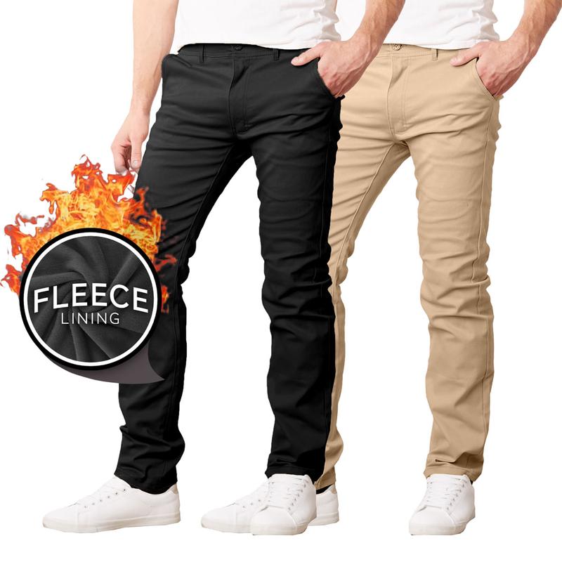 2-Pack Men’s Heavyweight Fleece-Lined Stretch Chino Uniform Work Pants (31” Inseam)