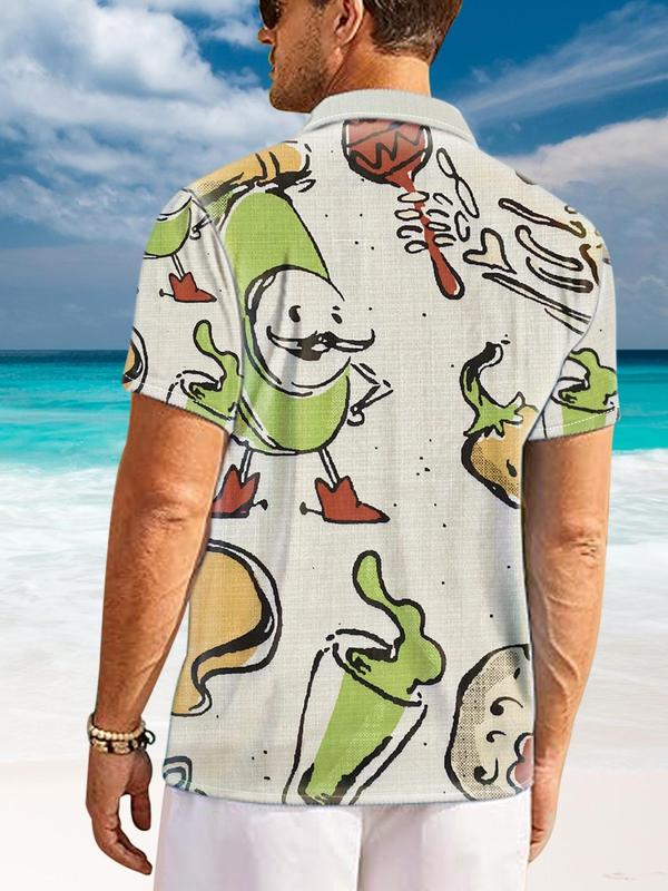 Men's Regular Fit Cartoon Skull Print Button Front Shirt, Casual Comfy Short Sleeve Collar Shirt for Summer, Fashion Men's Clothes