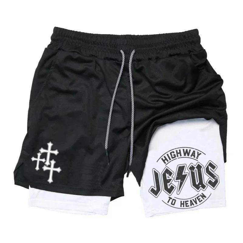 John 3:16 The Cross Performance Shorts Shorts Men's Cross & Letter Print 2 in 1 Drawstring Waist Shorts, Loose Casual Pocket Track Shorts for Summer, Fashion Men's Bottoms for Daily Wear athletic sport fall sport athletic short