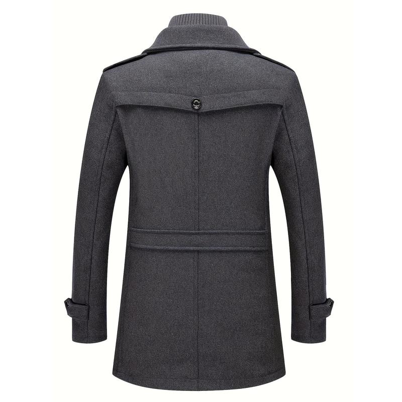 winter coats for menStylish Men's Wool Blend Pea Coat - Stand Collar, Removable Inner Collar, Single Breasted, Warm Overcoat for Winter - Classic, Versatile, and Timeless Design