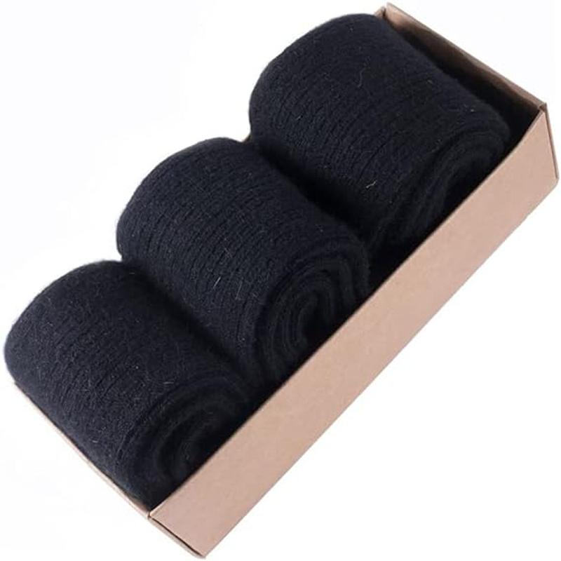 3 Pairs Wool Cashmere Socks for Men Women Winter Warm Wool Black Socks Thick Soft Dress Crew Socks Gift With A Box Menswear Christmas