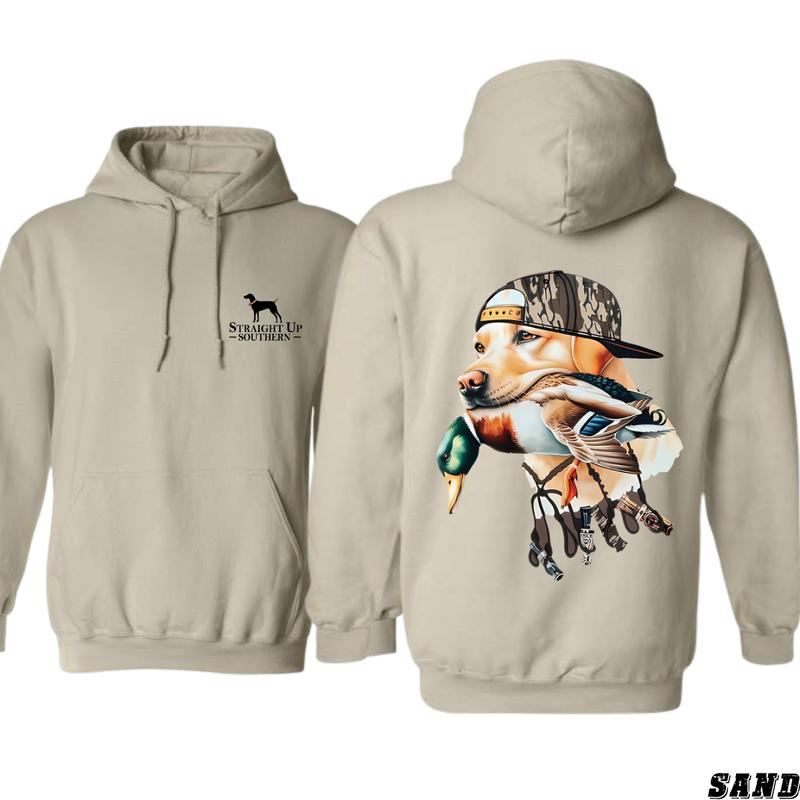 Straight Up Southern Hoodie - Bold Hunting Dog with Duck Graphic, Perfect for Outdoor Enthusiasts and Waterfowl Hunters, Unisex Hoodie for Style and Adventure Menswear Sweaters