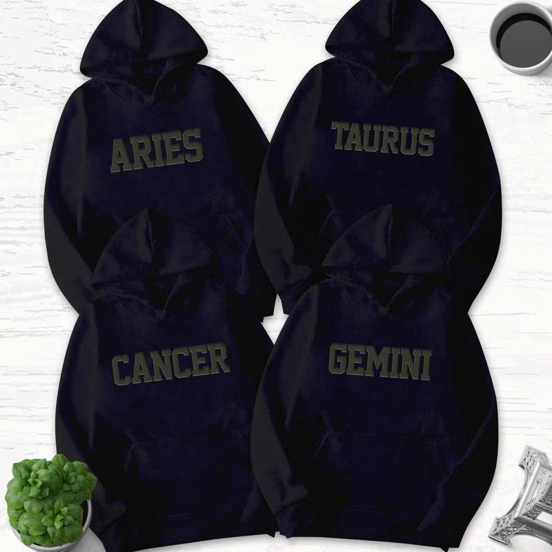 Zodiac Graphic Print Black Hoodie for Men, Casual Cotton Menswear Sweatshirts Tops Pullover Longsleeves graphic hoodie