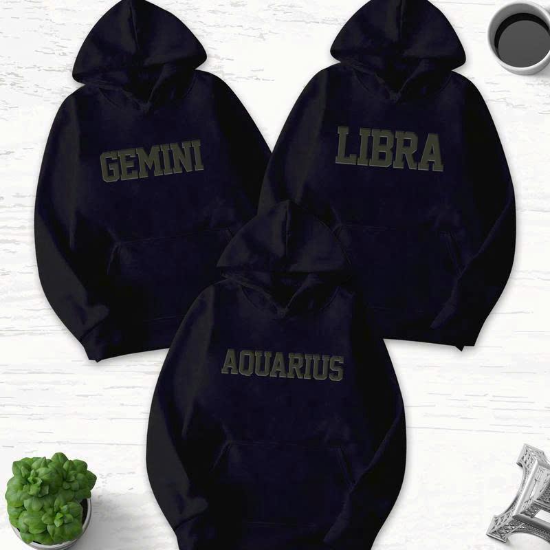 Zodiac Graphic Print Black Hoodie for Men, Casual Cotton Menswear Sweatshirts Tops Pullover Longsleeves graphic hoodie