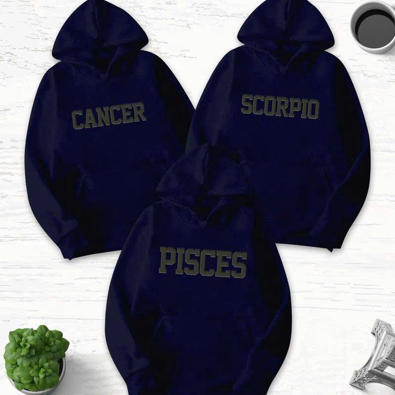 Zodiac Graphic Print Black Hoodie for Men, Casual Cotton Menswear Sweatshirts Tops Pullover Longsleeves graphic hoodie