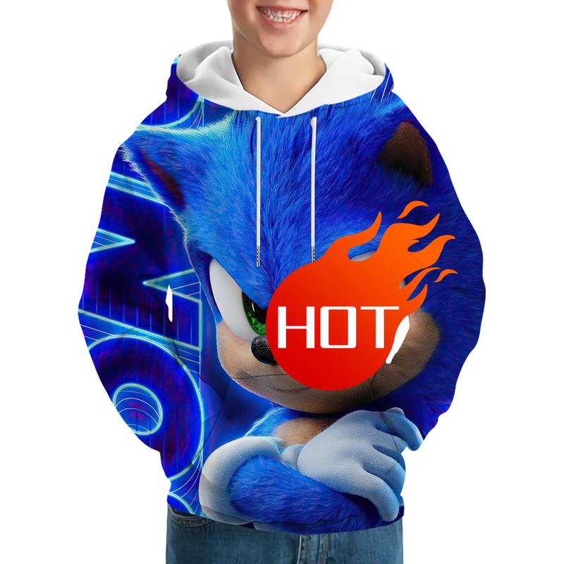 3D Printed Sonics Hoodie - Cartoon Pullover Sweatshirt for Casual Occasions and Cosplay Costume