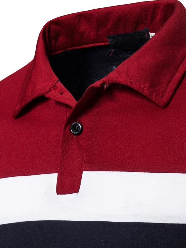 Men's Patchwork Print Polo Shirt, Regular Fit Casual Long Sleeve Collared Top for Fall & Winter, Men's Clothes for Daily Wear