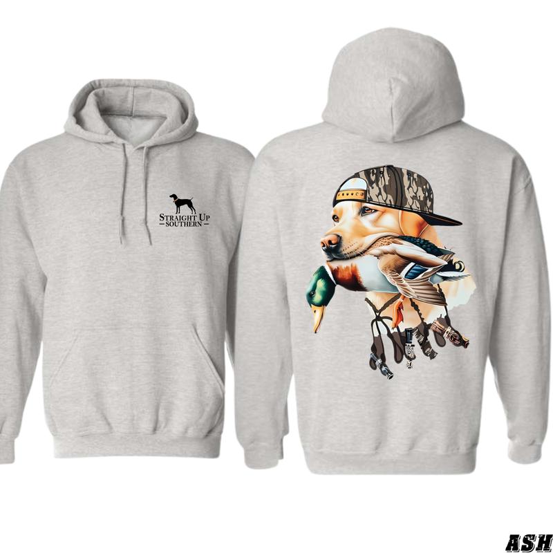 Straight Up Southern Hoodie - Bold Hunting Dog with Duck Graphic, Perfect for Outdoor Enthusiasts and Waterfowl Hunters, Unisex Hoodie for Style and Adventure Menswear Sweaters