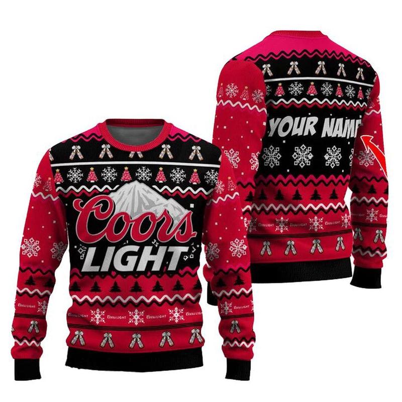 Personalized Coors Light Pine Tree Snowing Christmas Ugly Sweater For Men Women, Trendy Gift