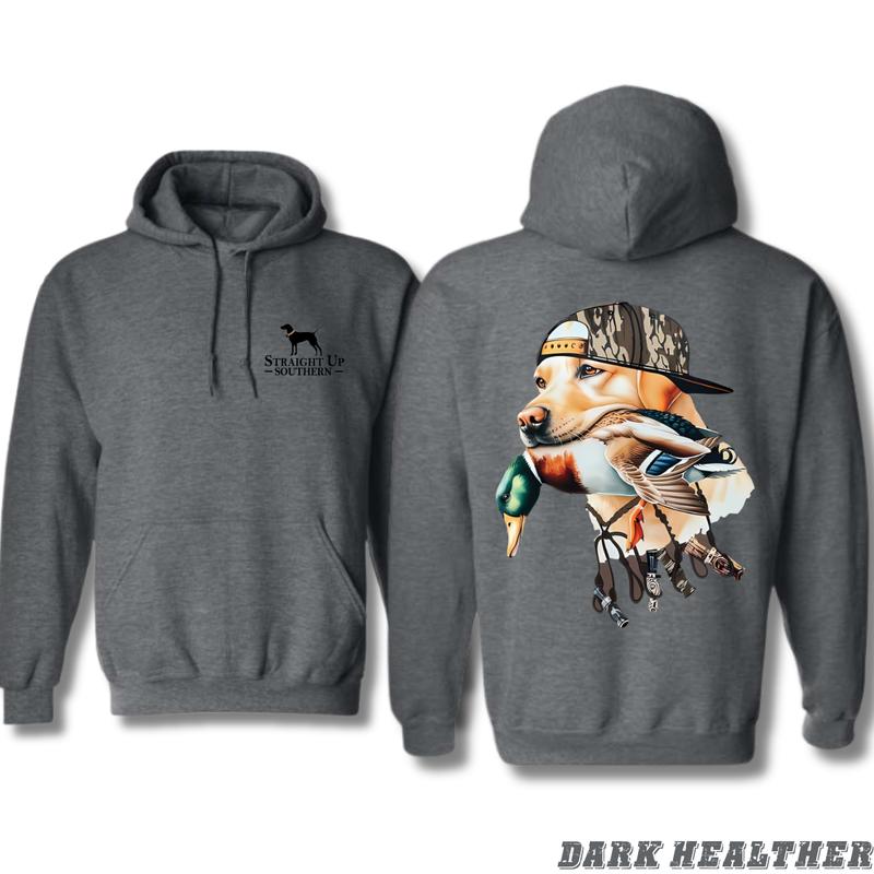 Straight Up Southern Hoodie - Bold Hunting Dog with Duck Graphic, Perfect for Outdoor Enthusiasts and Waterfowl Hunters, Unisex Hoodie for Style and Adventure Menswear Sweaters