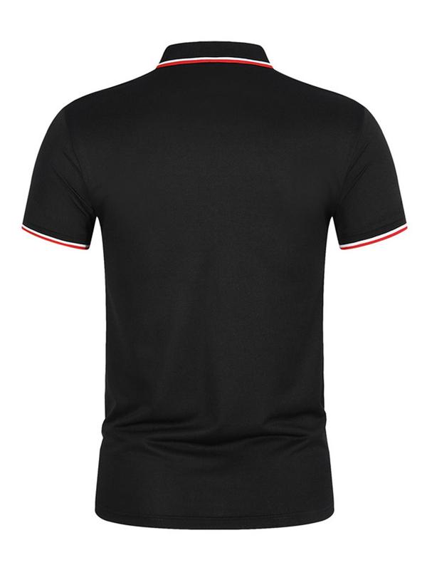 Men's Striped Trim Polo Shirt, Regular Fit Casual Short Sleeve Button Front Top for Summer, Fashion Men's Clothes for Daily Wear