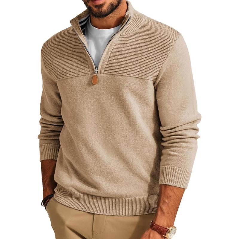 Men's Quarter Zip Sweater Slim Fit Casual Pullover Sweater Mock Neck Polo Sweaters