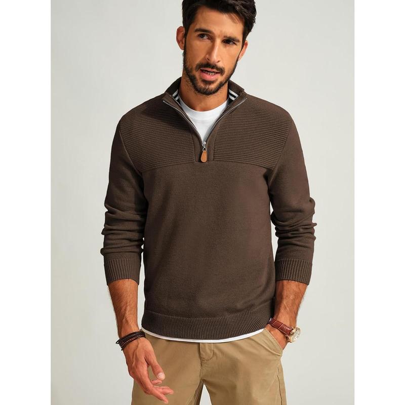 Men's Quarter Zip Sweater Slim Fit Casual Pullover Sweater Mock Neck Polo Sweaters