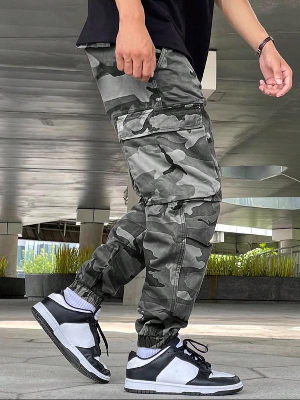 Men's Camo Print Drawstring Waist Cargo Pants, Loose Fashion Casual Street Multi-pocket Jogger Pants, 2000s Pants, Men's Trousers for All Seasons