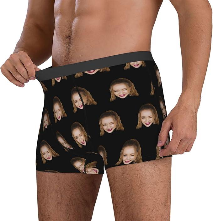 Men's custom underwear, printed with facial photos, personalized and interesting pattern prints, stylish stretchy and comfortable flat Angle underwear, holiday gifts, romantic gifts, suitable for boyfriend or husband