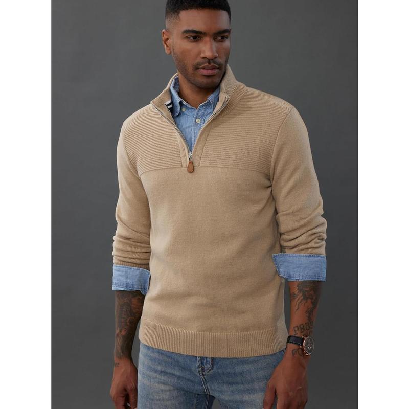 Men's Quarter Zip Sweater Slim Fit Casual Pullover Sweater Mock Neck Polo Sweaters