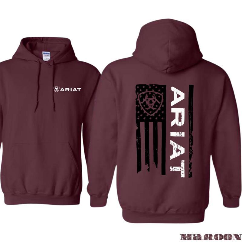 Ariat Hoodie-Classic American Flag Design with  Bold Ariat Logo,  Perfect for Western Life style  Enthusiasts, Comfortable Unisex Hoodie for  Patriotic Styleand Everyday Wear Menswear  Sweaters