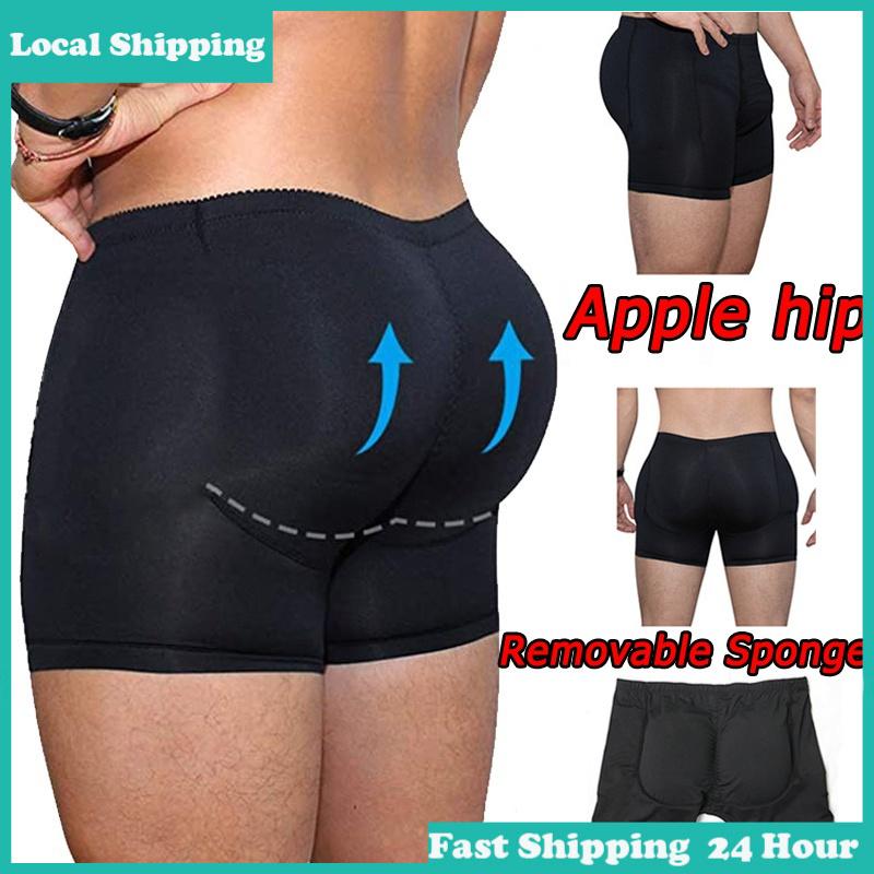 Men's Hip-Lifting Boxer Briefs Hip Thickened Sponge Padded Buttocks Plump Peach Split Comfortable Breathable Pants Dark Blue M-2XL