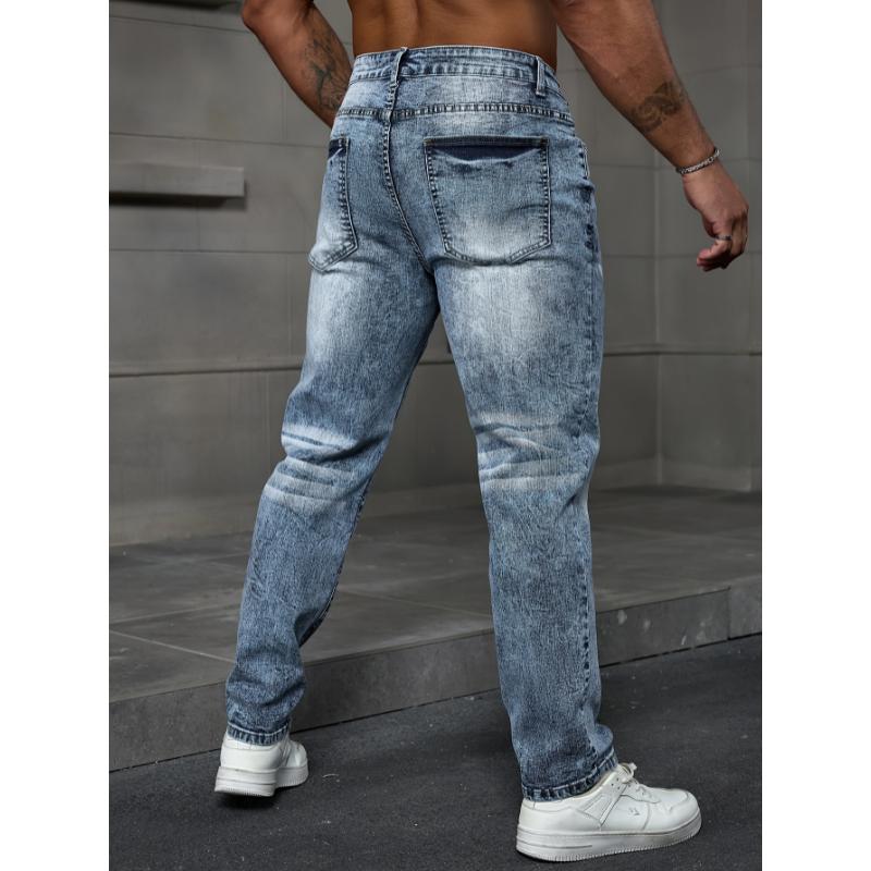 High-Stretch Plus Size Men's Stretch Denim Jeans - Casual, Machine Washable, Solid Color with Snowflake Detail