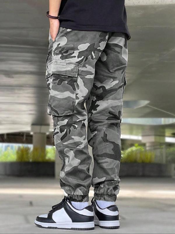 Men's Camo Print Drawstring Waist Cargo Pants, Loose Fashion Casual Street Multi-pocket Jogger Pants, 2000s Pants, Men's Trousers for All Seasons