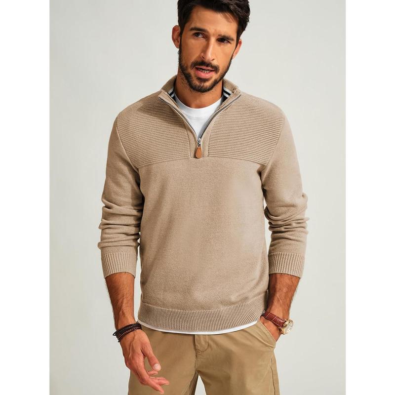 Men's Quarter Zip Sweater Slim Fit Casual Pullover Sweater Mock Neck Polo Sweaters