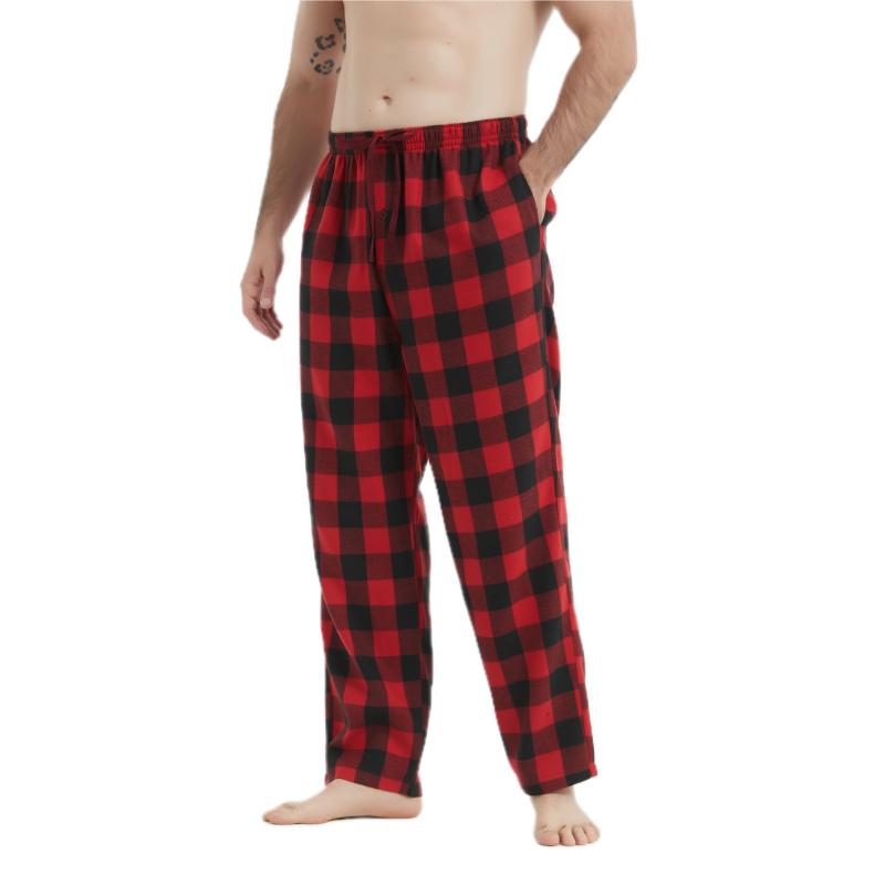 3Pcs Men's Christmas Thickened Flannel Casual Comfy Pants, Buffalo Plaid Loose Stretchy Home Pajama Bottoms With Drawstrings And Pockets button fly