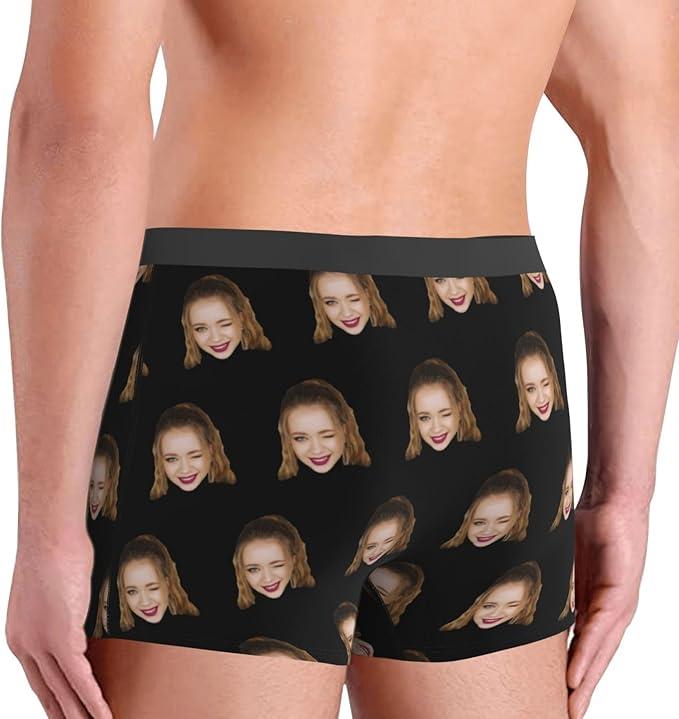 Men's custom underwear, printed with facial photos, personalized and interesting pattern prints, stylish stretchy and comfortable flat Angle underwear, holiday gifts, romantic gifts, suitable for boyfriend or husband