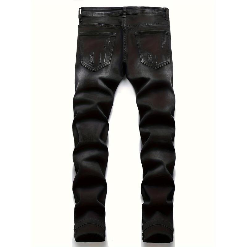 Men's Halloween Patchwork Jeans, Casual Street Style Medium Stretch Denim Pants