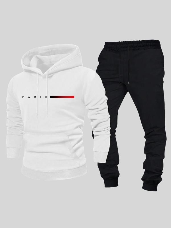 Men's Letter Print Drop Shoulder Hoodie & Drawstring Waist Sweatpants Two-piece Set, Regular Fit Fashion Casual Cozy Breathable Two Piece Outfits for Daily Outdoor Wear, Men Clothes for Fall & Winter