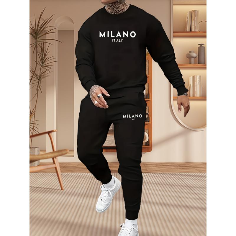 Men's Trendy Two-Piece Set: Letter Print Hoodie & Joggers - Casual Polyester Blend, Machine Washable, Fall Sportswear with Drawstring