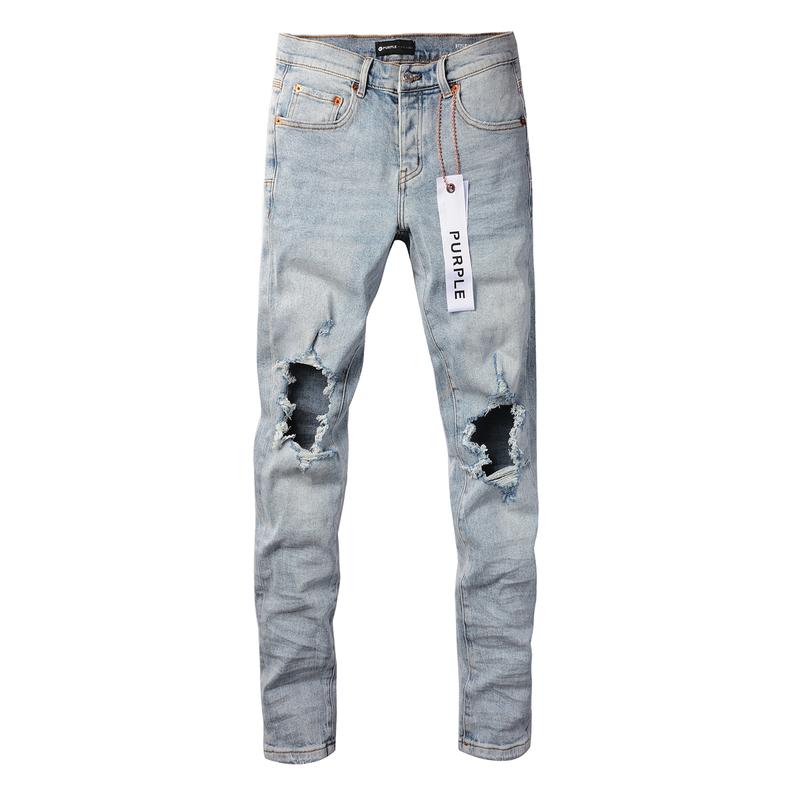 Purple brand Men's Jeans Casual Comfort Holes Fashionable Straight Skinny Slim Fit Jeans, Ripped Stretch Jeans Denim Pants