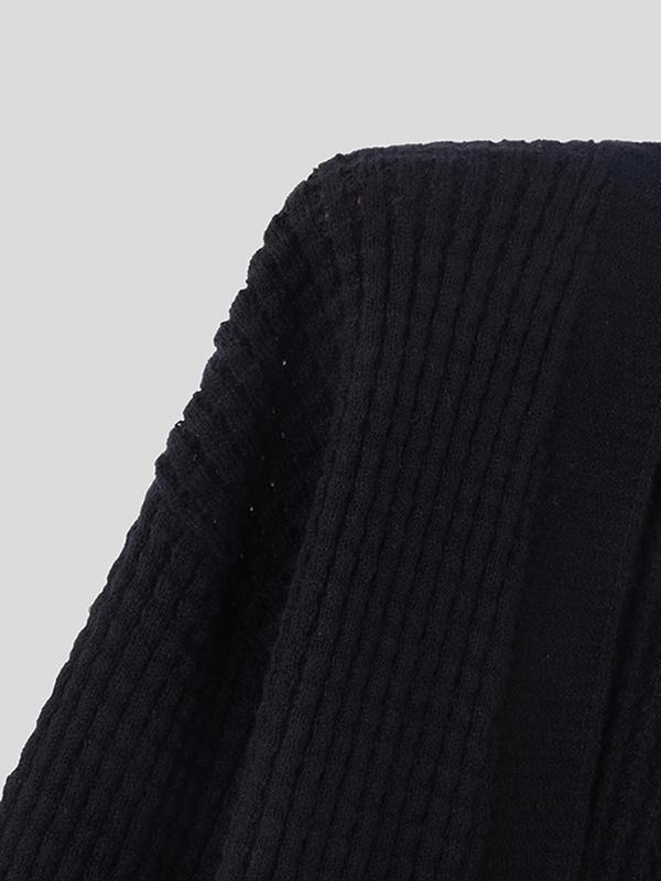 Men's Solid Drop Shoulder Long Sleeve Cardigan, Loose Casual Warm Knitwear for Fall & Winter, Men's Knit Clothing for Daily Wear