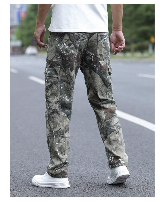 LEGND Men Allover Print Zipper Fly Cargo Jeans Camouflage Denim loose-fitting camouflage trousers