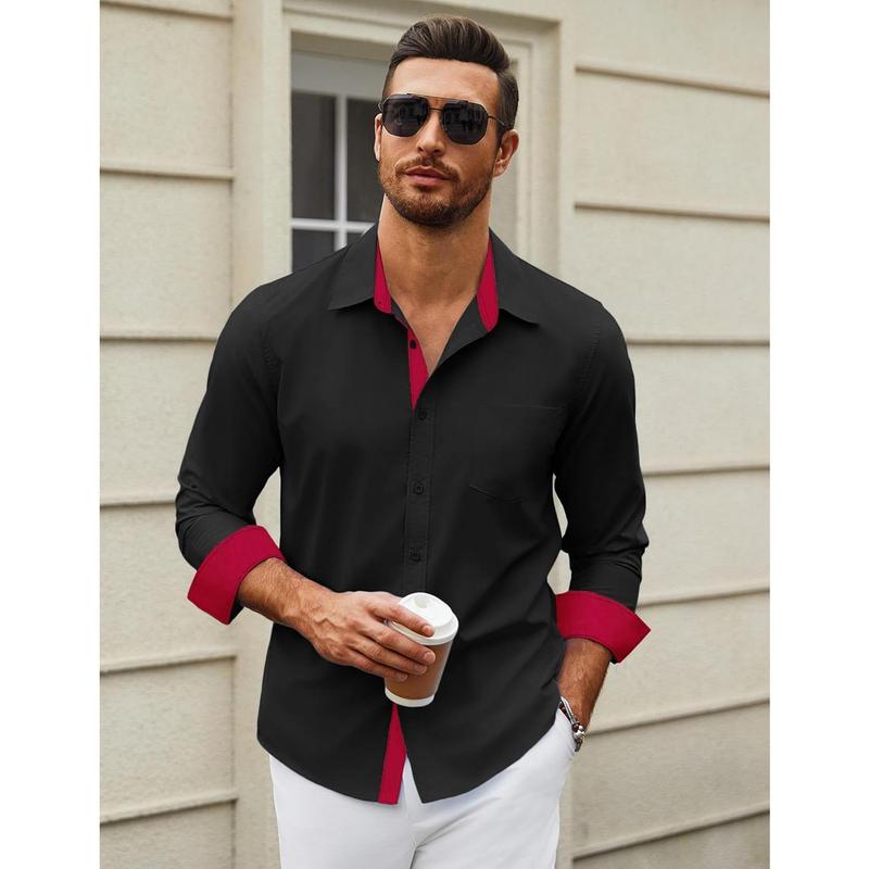 Men's Long Sleeve Button Down Dress Shirts Business Casual Wrinkle Free Untucked Shirts