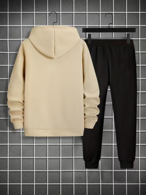 Men's Letter Print Drawstring Hoodie & Pocket Sweatpants Set, Casual Long Sleeve Hooded Top & Jogger Pants, Men's Fall & Winter Clothes for Daily Wear