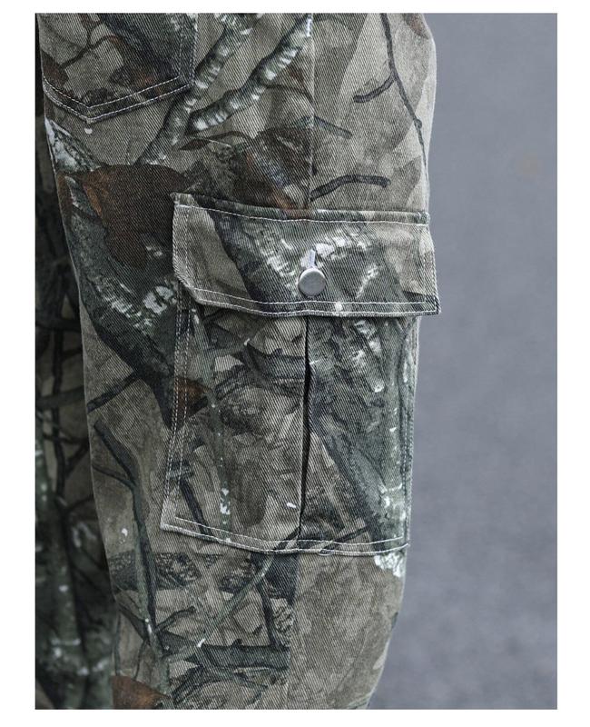 LEGND Men Allover Print Zipper Fly Cargo Jeans Camouflage Denim loose-fitting camouflage trousers