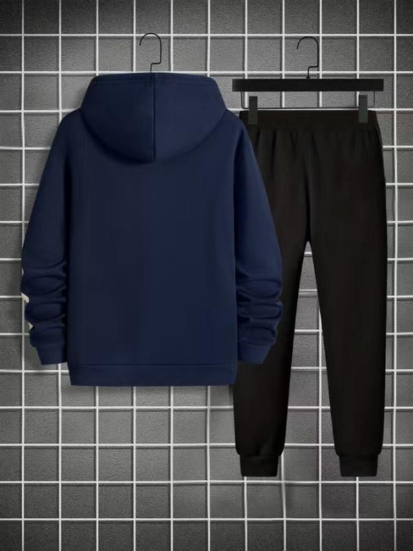 Men's Letter Print Drawstring Hoodie & Pocket Sweatpants Set, Casual Long Sleeve Hooded Top & Jogger Pants, Men's Fall & Winter Clothes for Daily Wear