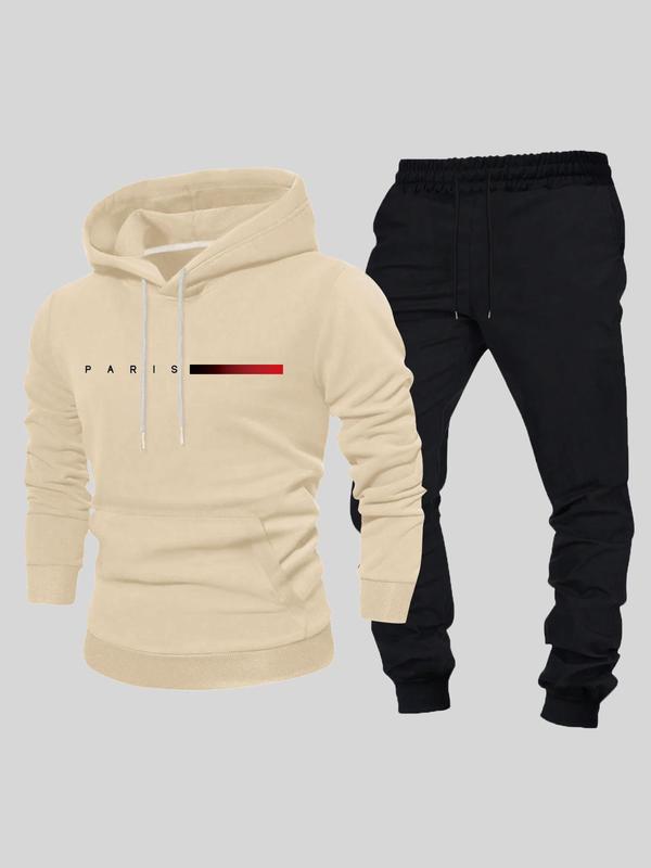 Men's Letter Print Drop Shoulder Hoodie & Drawstring Waist Sweatpants Two-piece Set, Regular Fit Fashion Casual Cozy Breathable Two Piece Outfits for Daily Outdoor Wear, Men Clothes for Fall & Winter