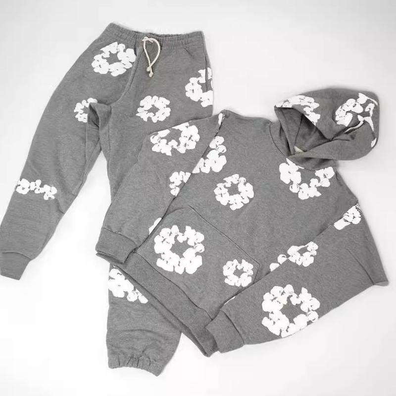 Fashion Brand High Street Puff Print Hooded Sweater Set Fashion All-Match Sweatshirt and Sweatpants Suit