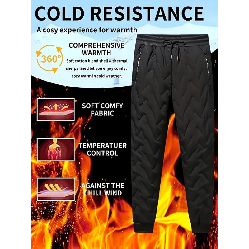 2-Pack Men'S Casual Fleece-Lined Thermal Pants, Mid Waist Polyester Hiking & Outdoor Trousers with Zipper and Belt Placket, Solid Color Non-Stretch Regular Fit, Thick