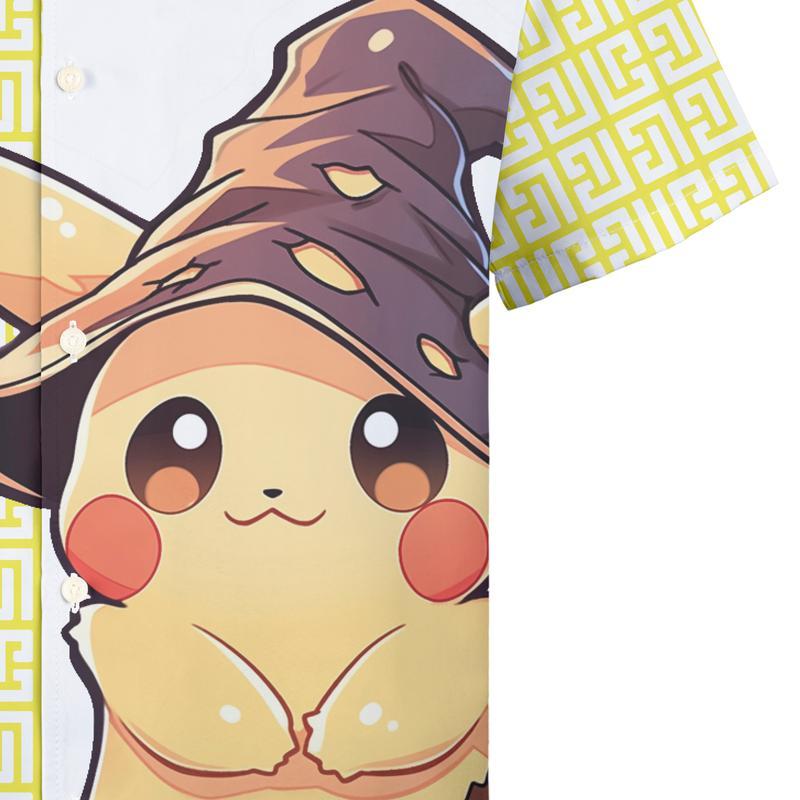 Pikachu Witch Hat Hawaiian Shirt, Hawaiian shirt with spooky Pokemon motifs, Halloween Gift, Chrismast Gift Collar Menswear