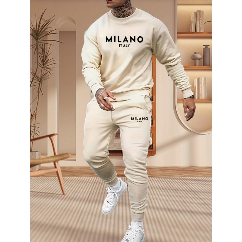 Men's Trendy Two-Piece Set: Letter Print Hoodie & Joggers - Casual Polyester Blend, Machine Washable, Fall Sportswear with Drawstring