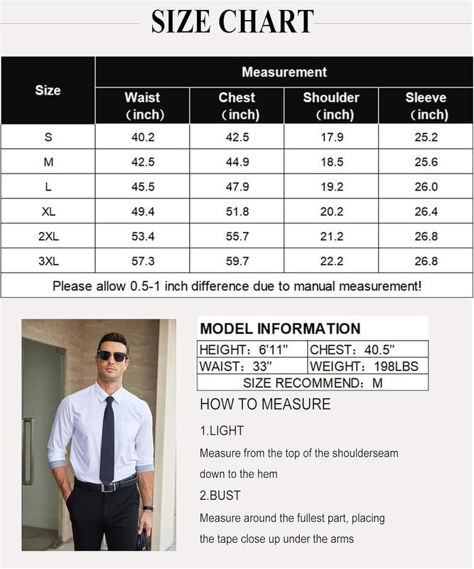 Men's Long Sleeve Button Down Dress Shirts Business Casual Wrinkle Free Untucked Shirts