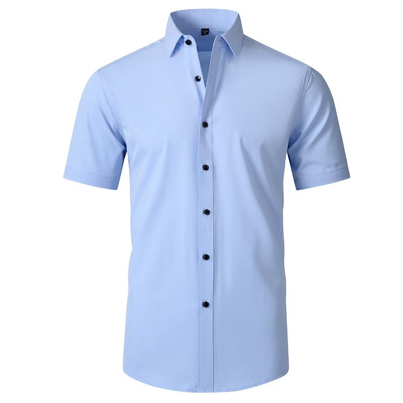 2024 Summer New Full Elastic Force Shirt Men's Short Sleeve Non-Ironing Men's Solid Color European Size Men's Shirt